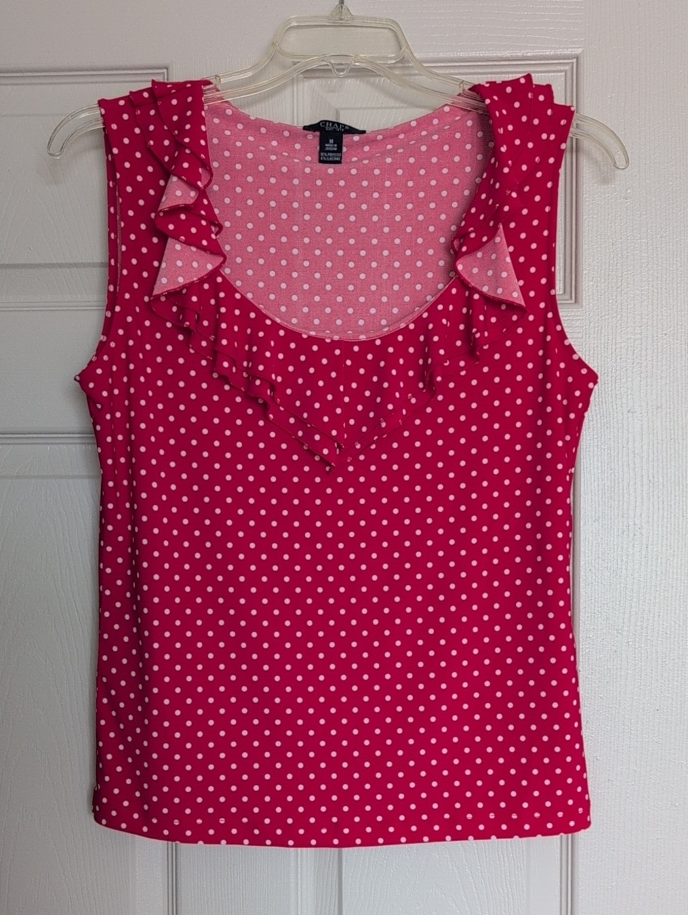 Chaps Red Polka Dot Ruffle Neck Tank
